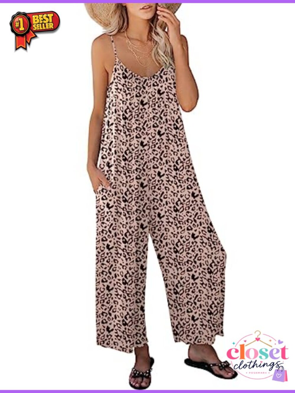 ANRABESS Women's Sleeveless Wide Leg Jumpsuit with Pockets Loose Fit Summer